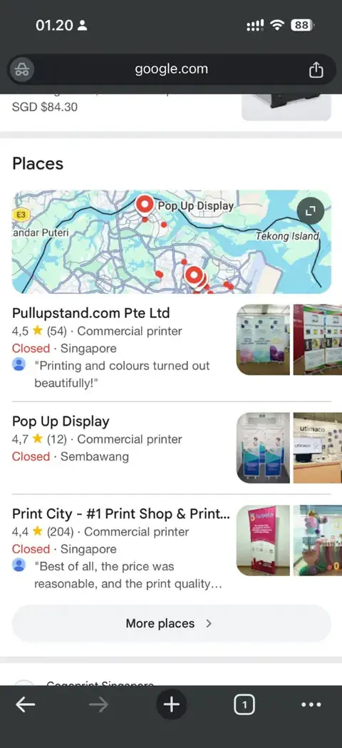 Pullupstand ranking on Google for pop up banner Singapore